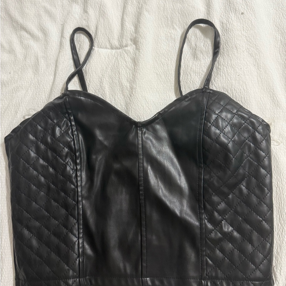 Black Quilted Pleather Top